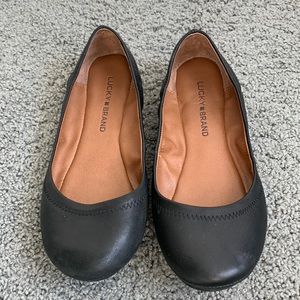 Lucky Brand Ballet Flats Black Leather 7W Wide